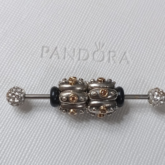 Pandora Clip Silver 14k Gold Brown CZ Fusion Vintage  (2 Listed Separately) - Picture 4 of 6